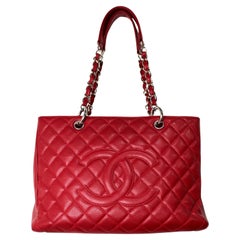 Chanel Red Caviar Quilted Leather Coco Mark Grand Shopping Tote circa 2009