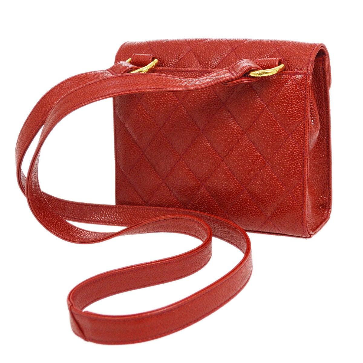 CHANEL Red Caviar Quilted Leather Gold Hardware Small Shoulder Flap Bag In Good Condition In Chicago, IL