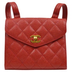CHANEL Red Caviar Quilted Leather Gold Hardware Small Shoulder Flap Bag