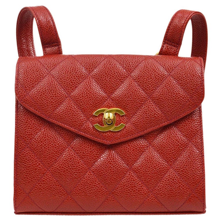 CHANEL Red Caviar Quilted Leather Gold Hardware Small Shoulder