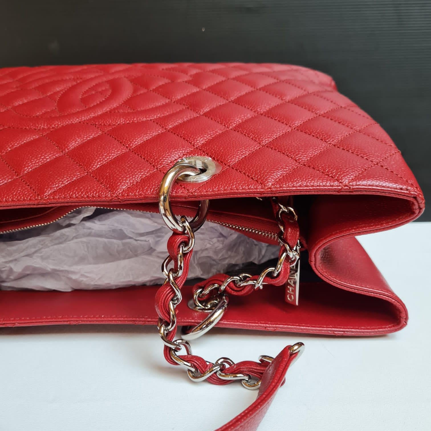 Chanel Red Caviar Quilted XL GST Bag 3