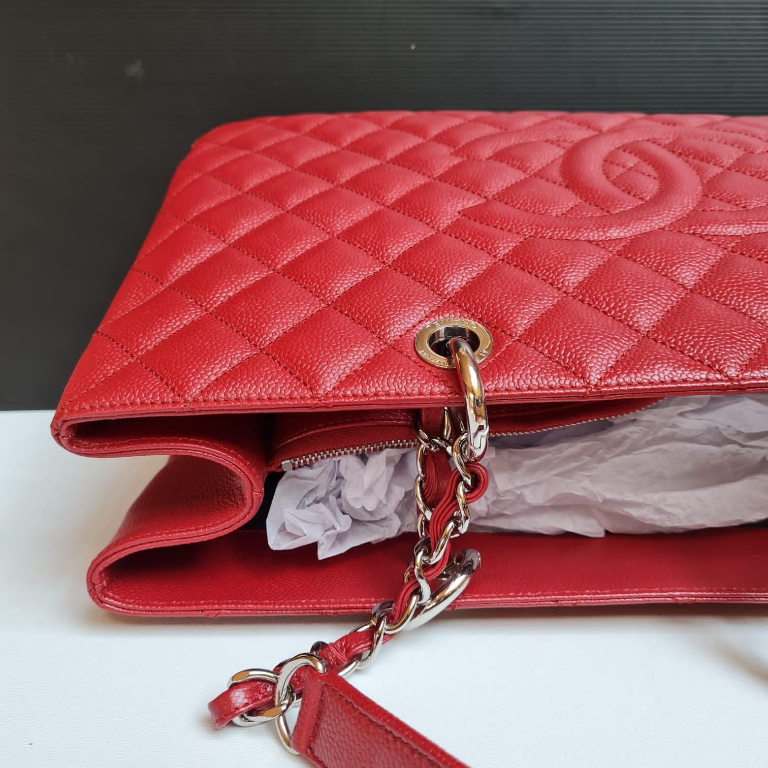 Chanel Red Caviar Quilted XL GST Bag 4