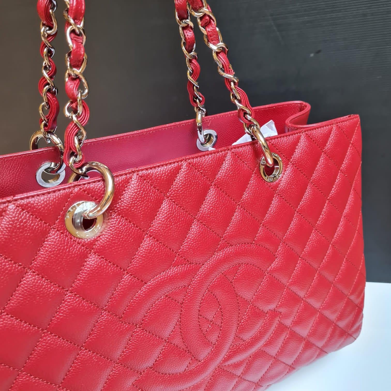 Chanel Red Caviar Quilted XL GST Bag 5