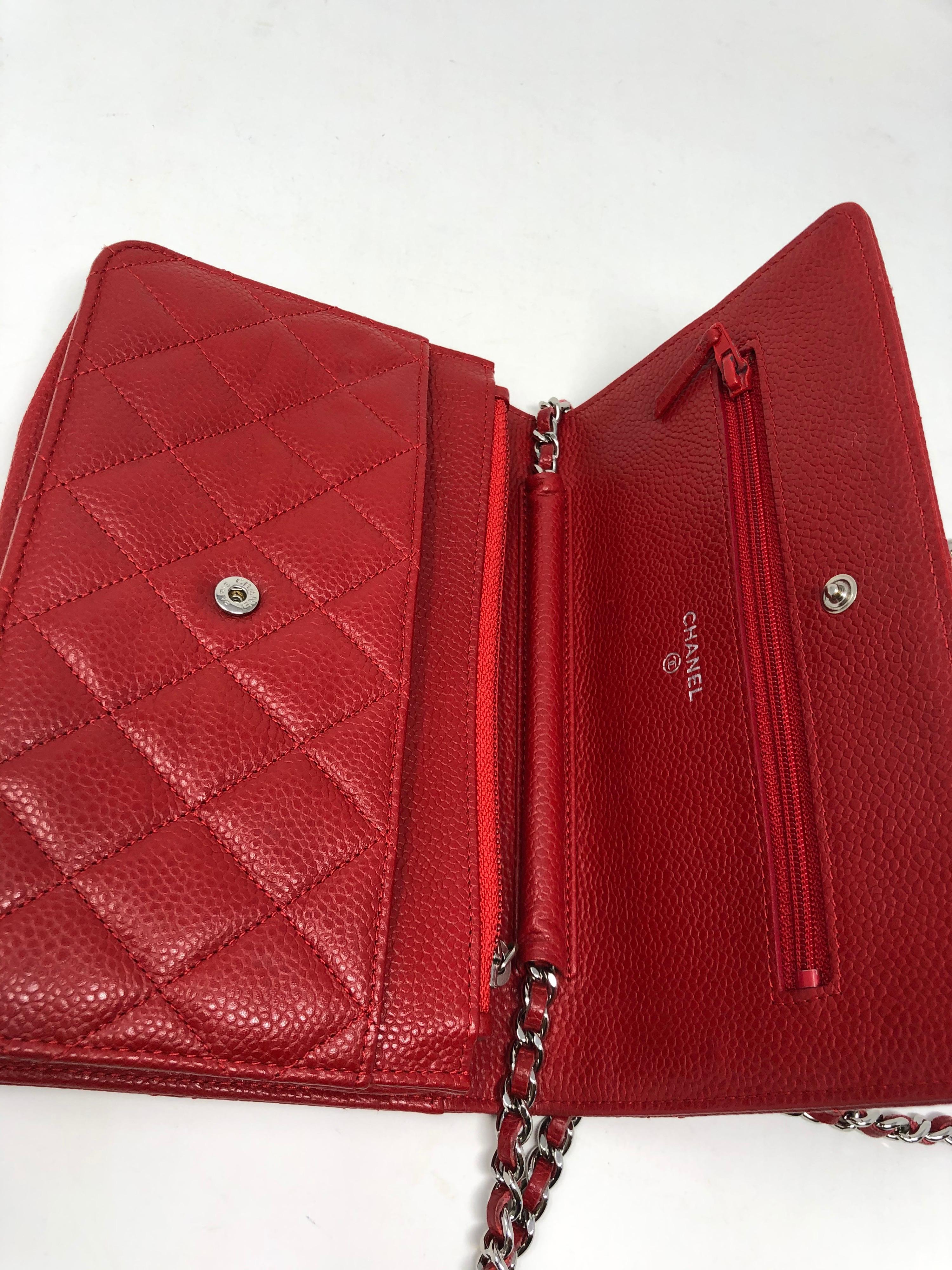 Chanel Red Caviar Wallet On A Chain Bag 4