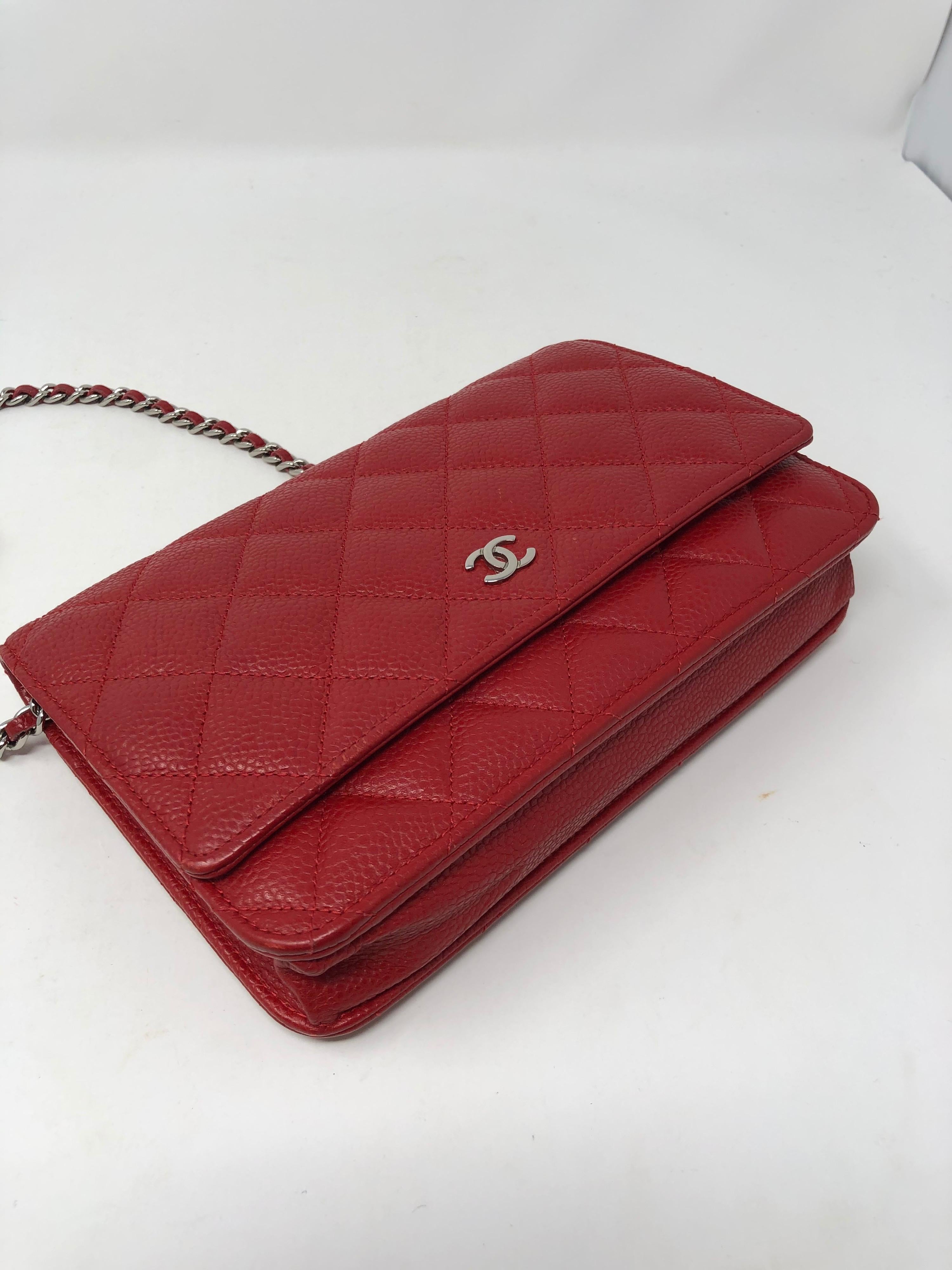 Chanel Red Caviar Wallet On A Chain Bag 5