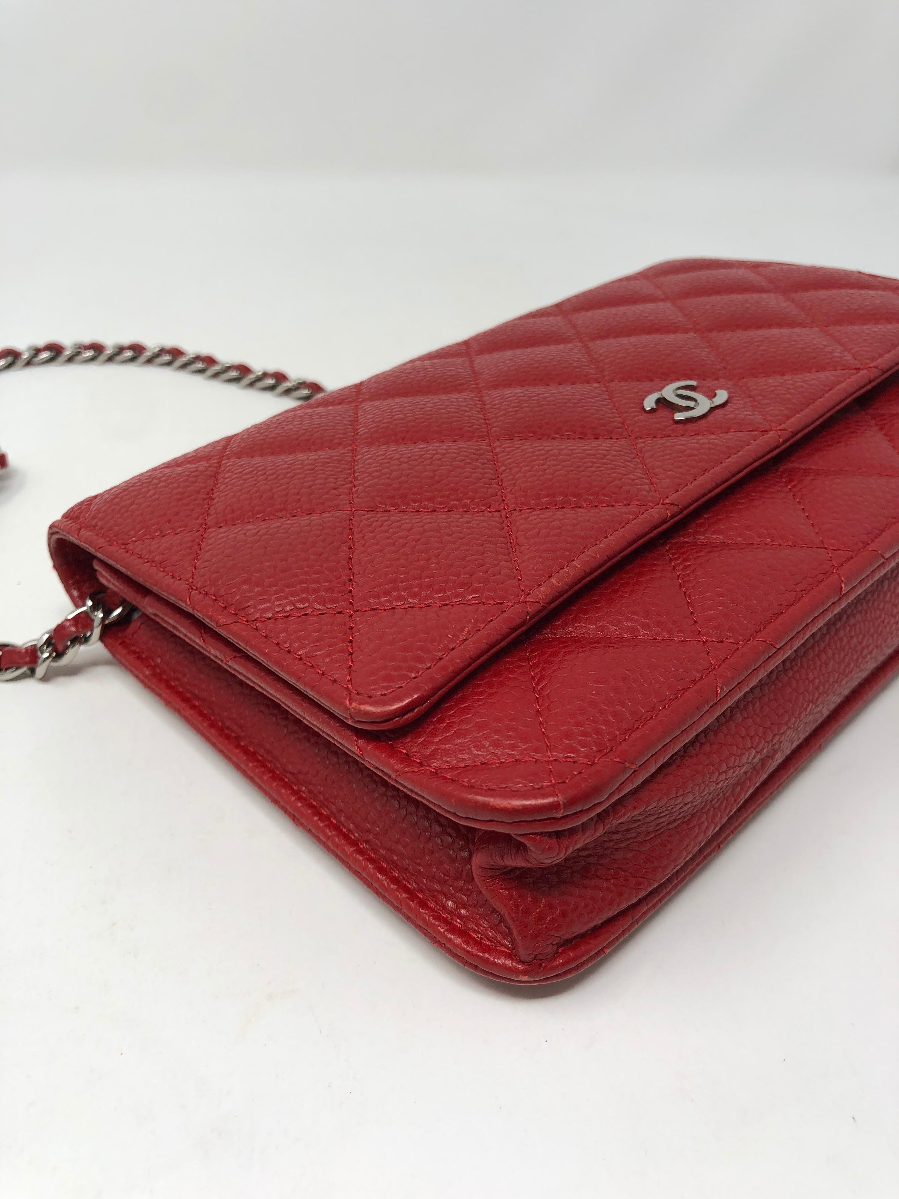 Chanel Red Caviar Wallet On A Chain Bag 6