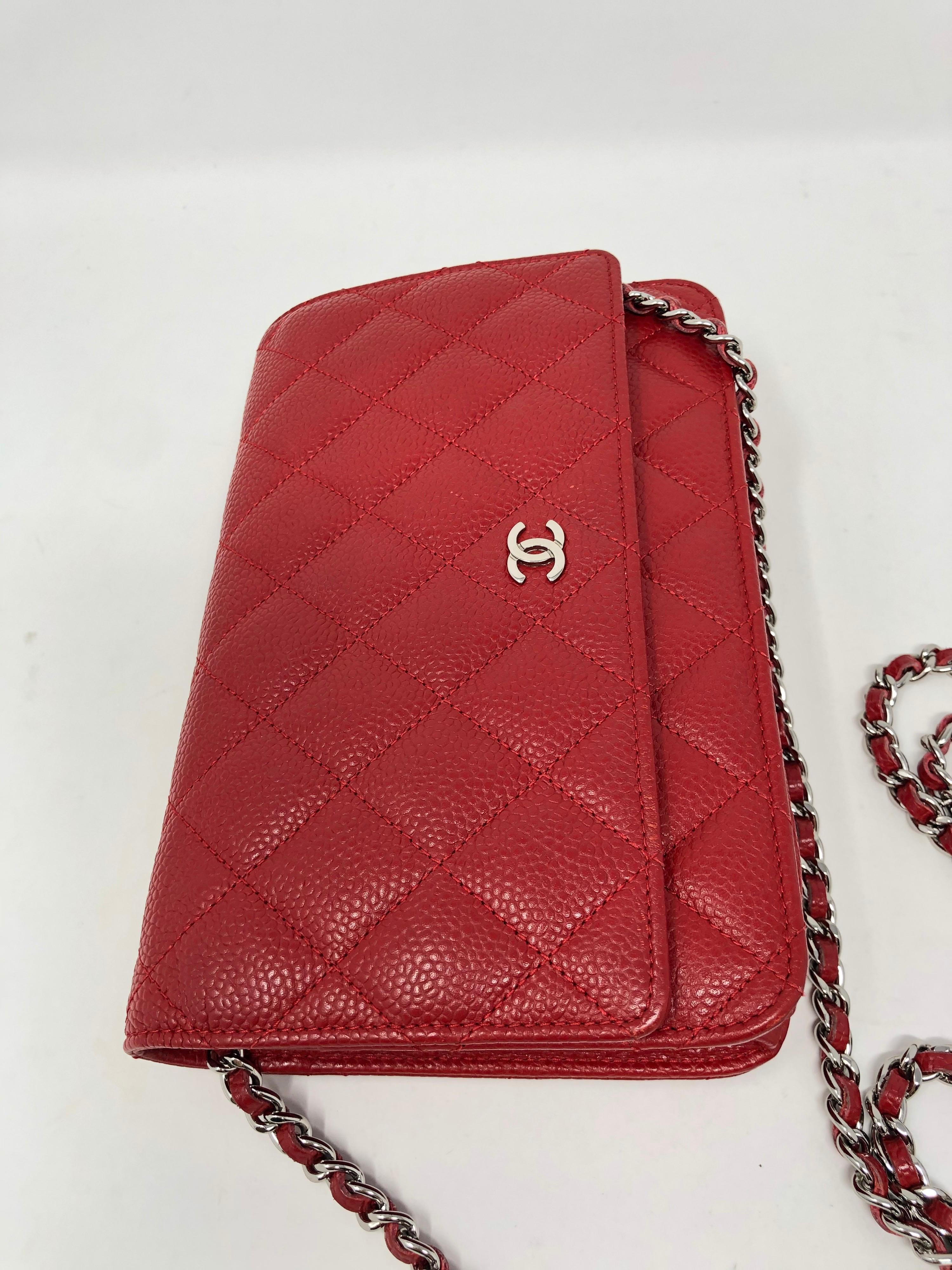 Brown Chanel Red Caviar Wallet On A Chain Bag