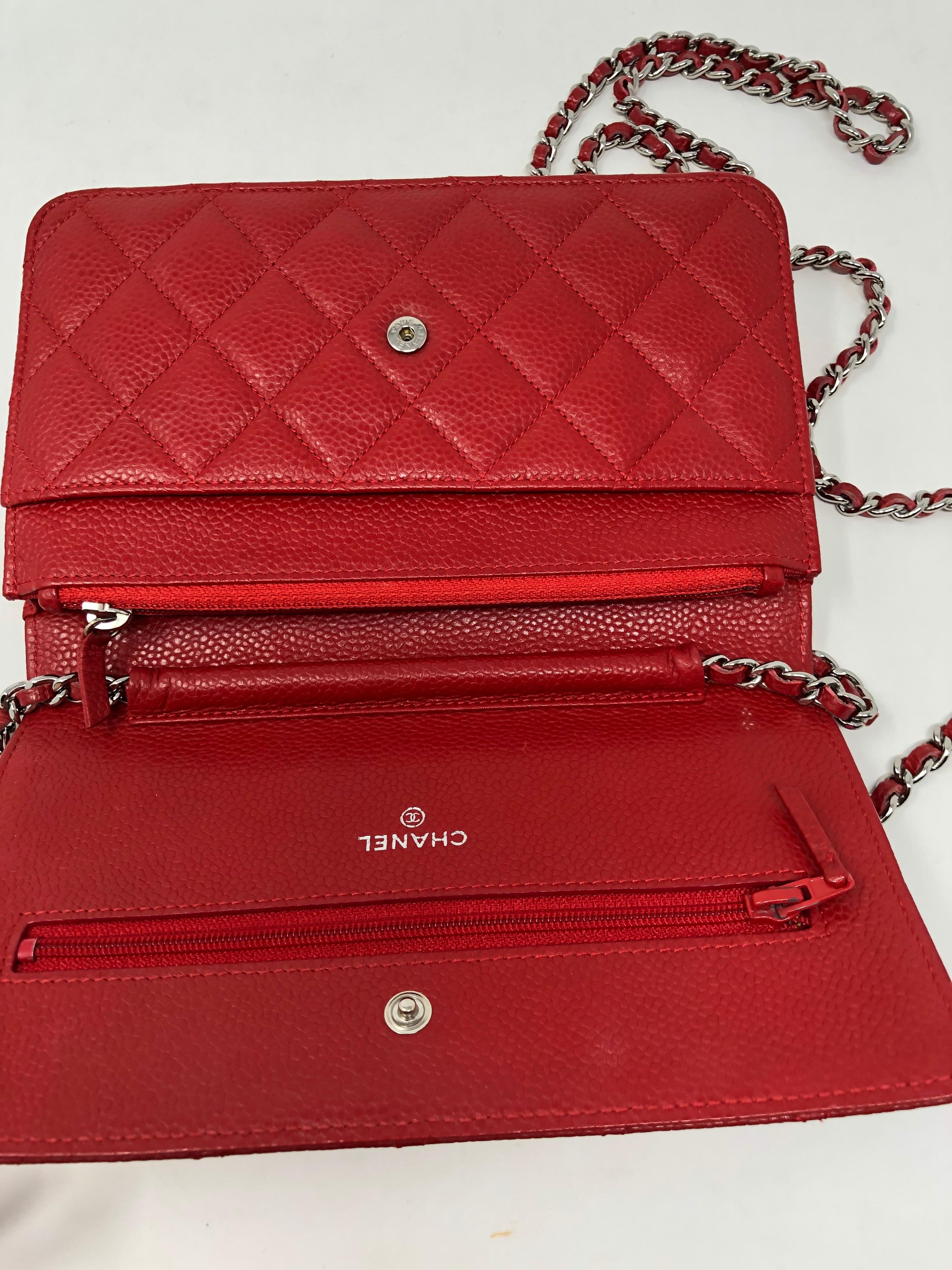 Chanel Red Caviar Wallet On A Chain Bag 1