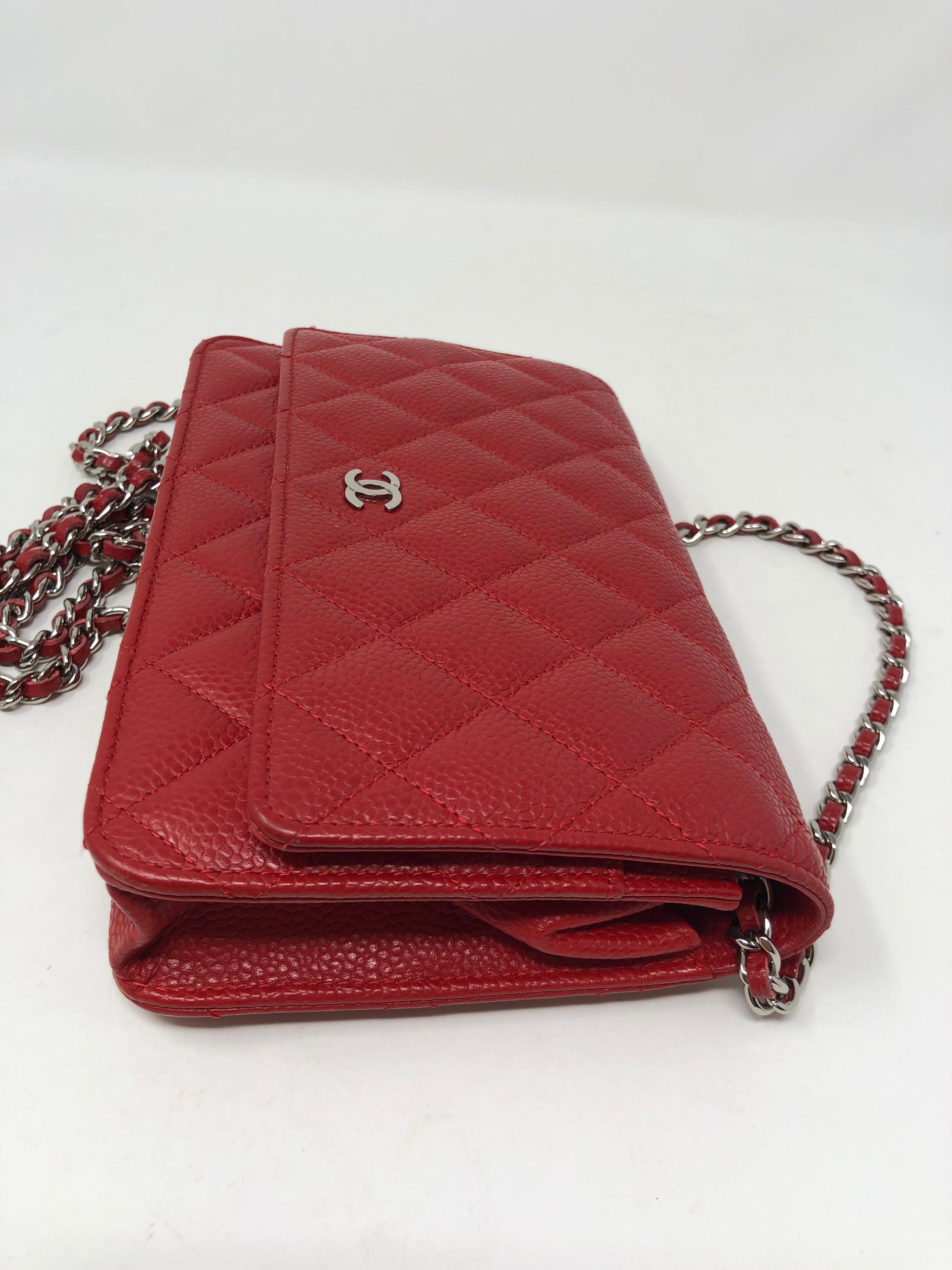 Chanel Red Caviar Wallet On A Chain Bag 3
