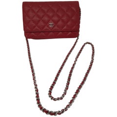 Chanel Red Caviar Wallet On A Chain Bag