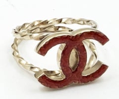 Chanel Red CC Double Twisted Ring