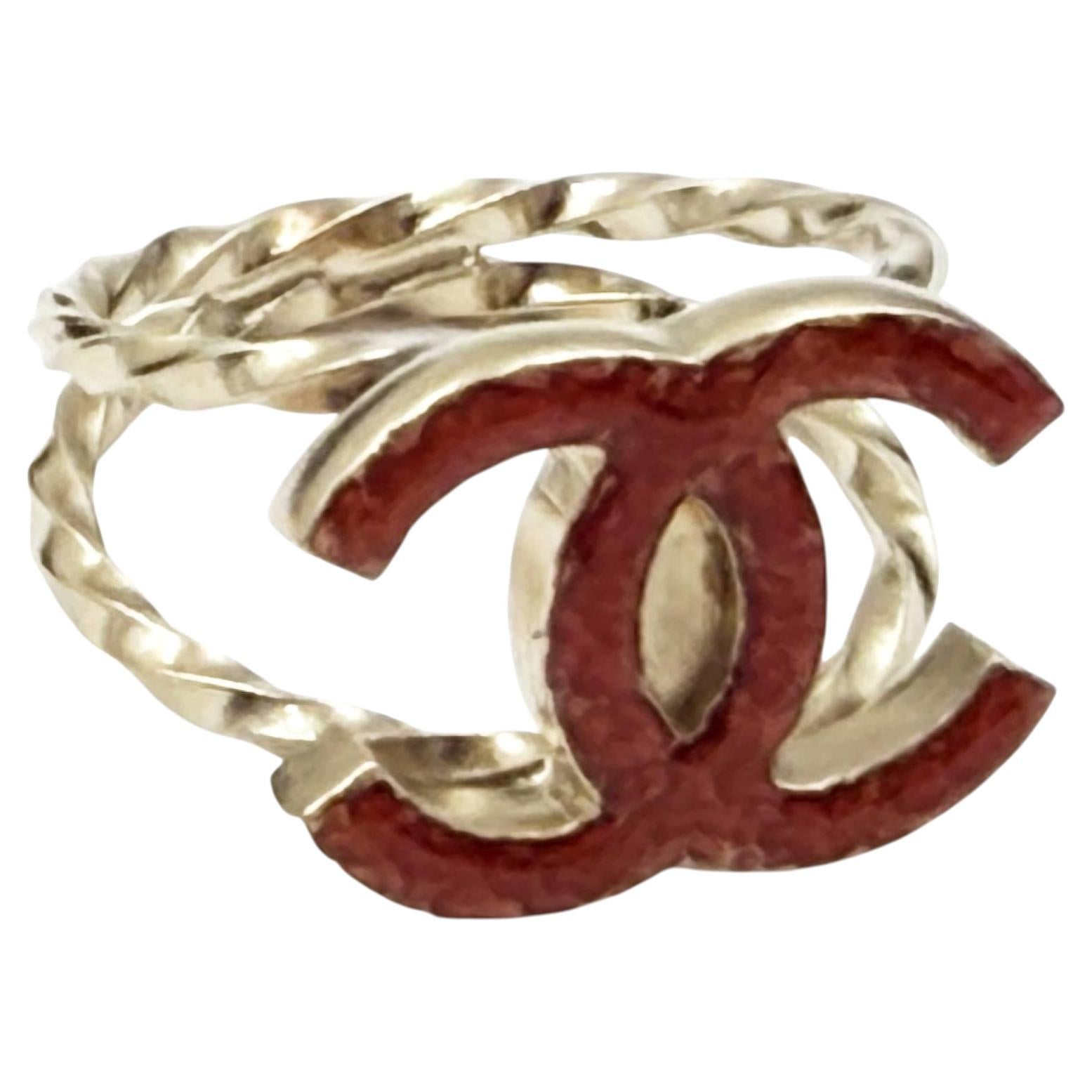 Chanel Red CC Double Twisted Ring For Sale