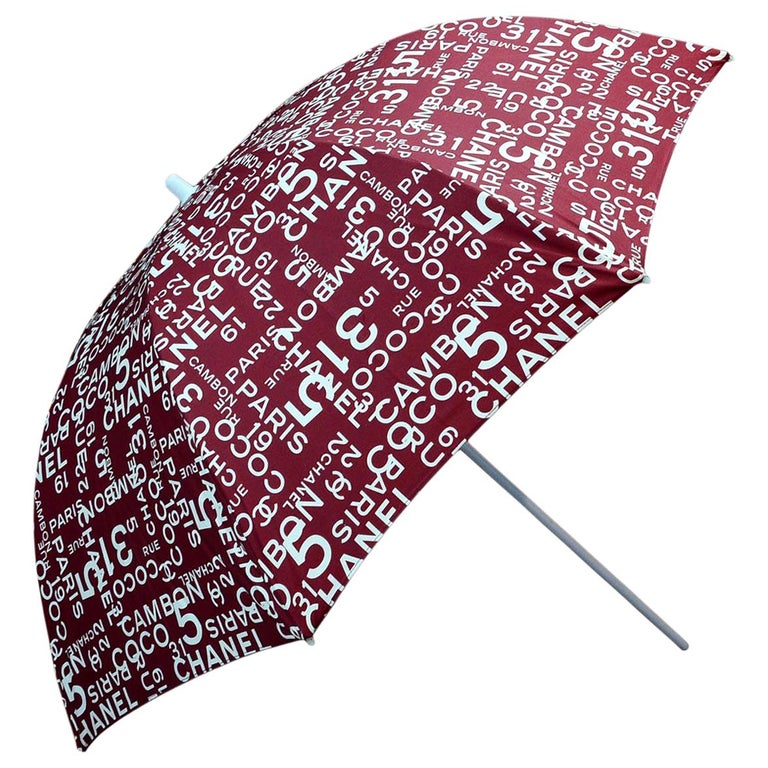 Chanel Red CC Logo Coco Rue Cambon Beach Umbrella W/ Matching Bag
