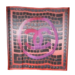 Chanel Red CC Logo Keyboard Print Silk Scarf