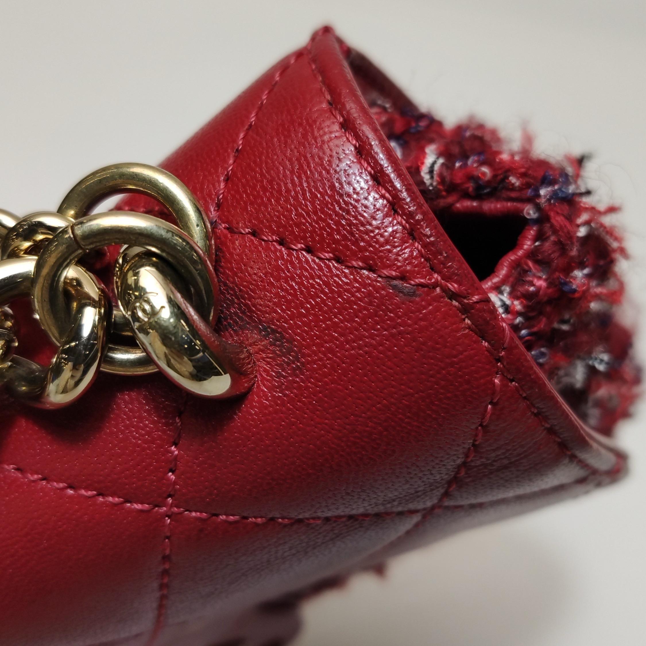 Chanel Red CC Mini Matelasse Tweed Leather Flap Chain Bag Gold Hardware For Sale 12