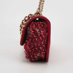 Chanel Red CC Mini Matelasse Tweed Leather Flap Chain Bag Gold Hardware