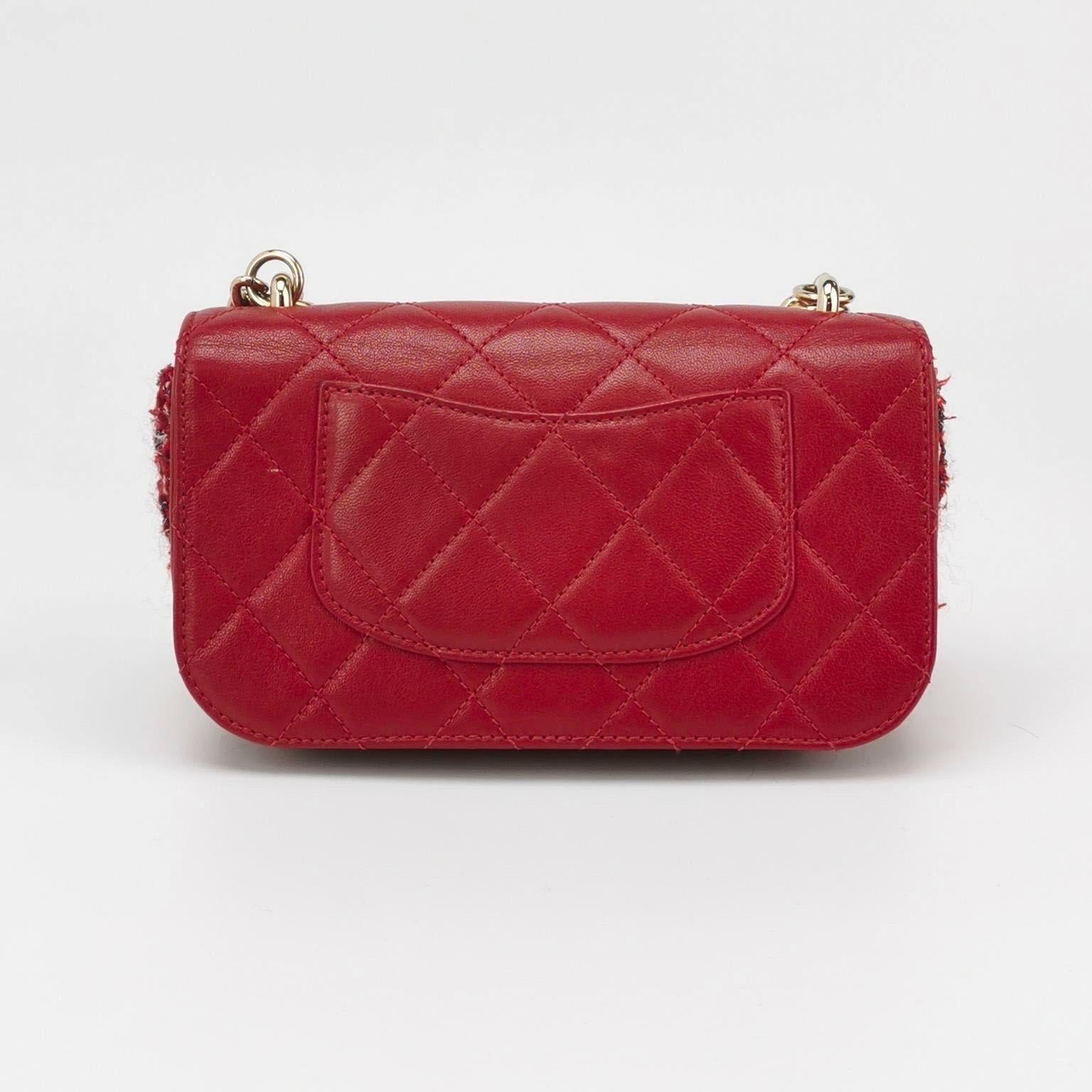 Chanel Red CC Mini Matelasse Tweed Leather Flap Chain Bag Gold Hardware For Sale 4