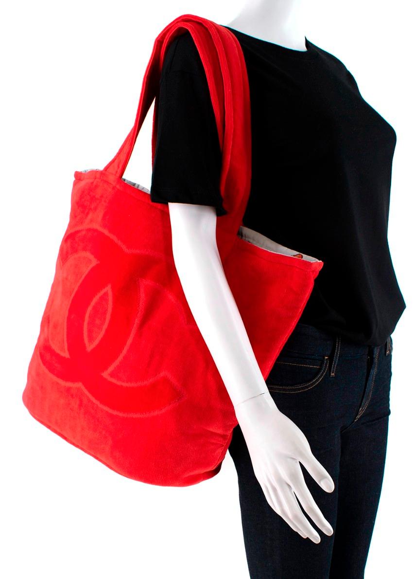 Women's Chanel Red CC Terry Cotton Beach Bag & Towel Set