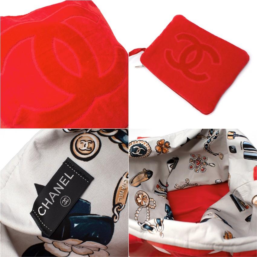 Chanel Red CC Terry Cotton Beach Bag & Towel Set 2