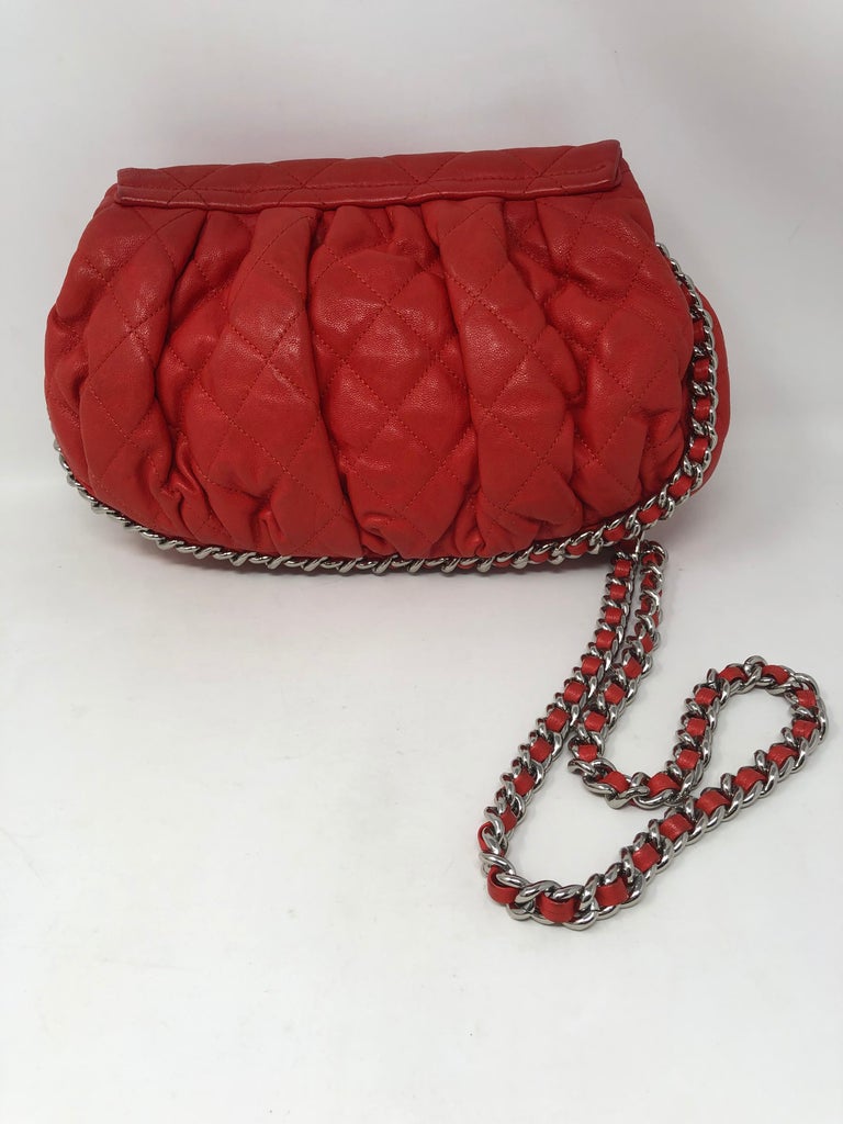 Chanel Red Quilted Leather Chain Around Messenger Bag
