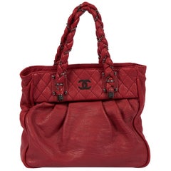 Chanel Red Chain Distressed Leather Tote
