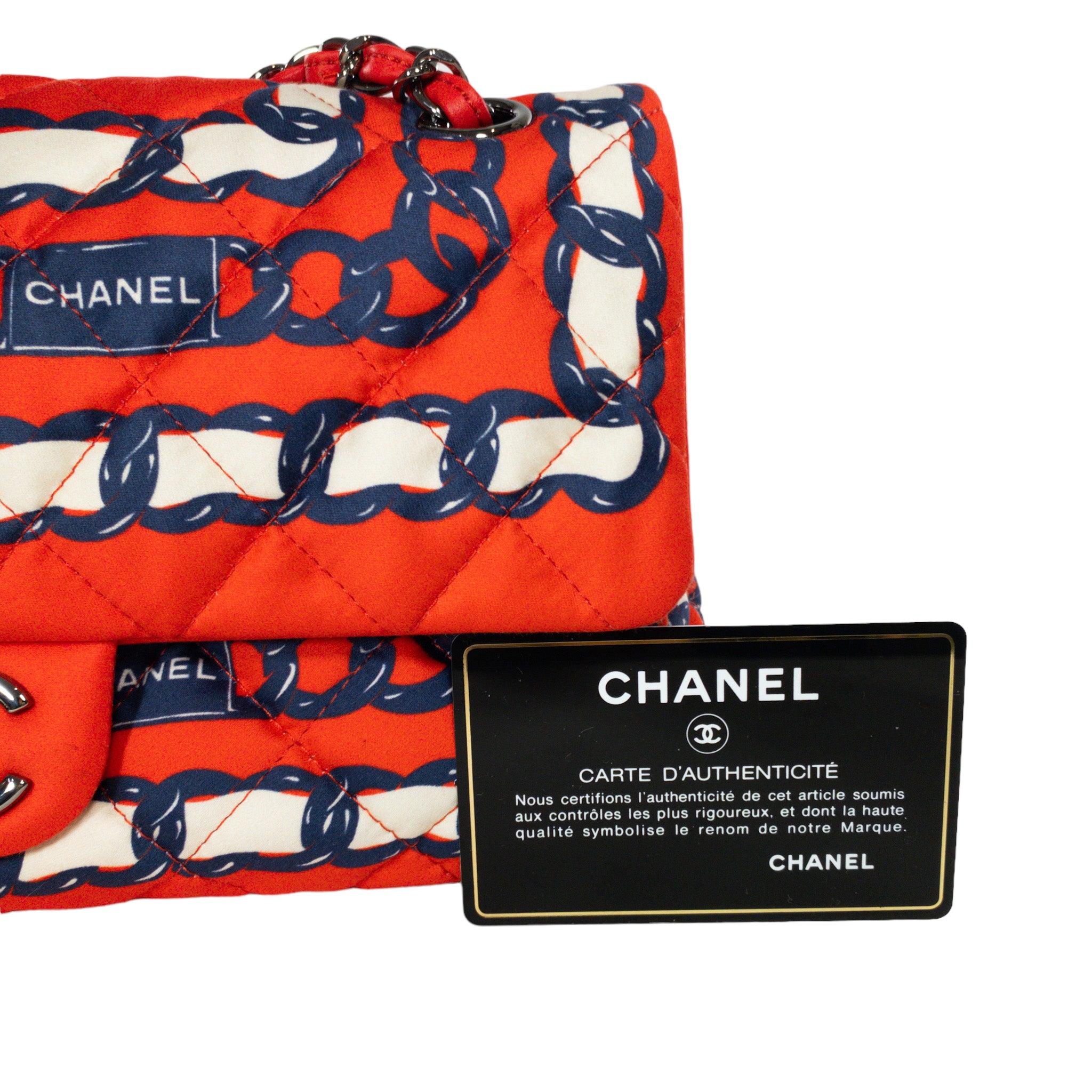 Chanel Red Chain Printed Silk Medium Single Flap 5