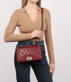 Chanel Red Chesterfield Padding Distressed Goatskin Leather Celtic Medium Le Boy