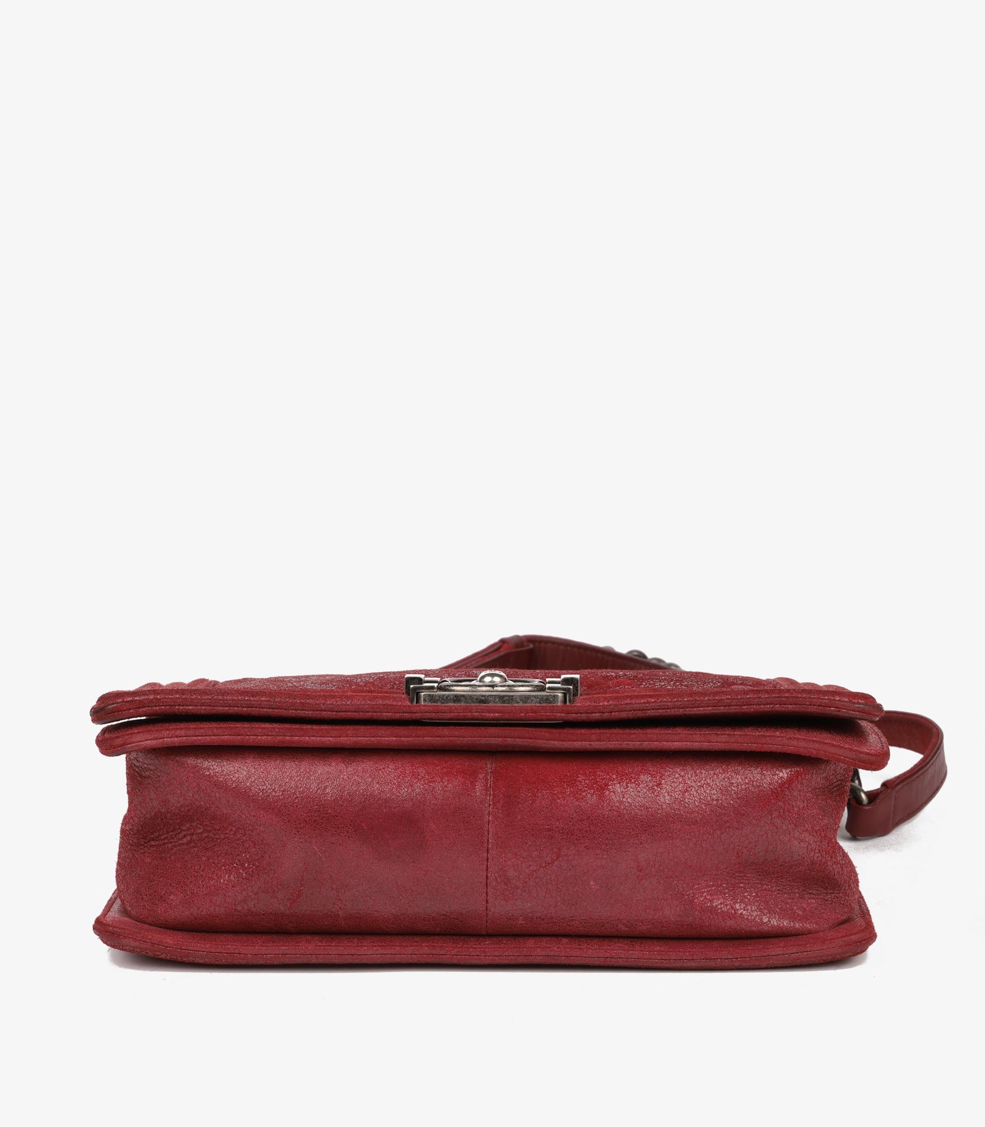 Chanel Red Chesterfield Padding Distressed Goatskin Leather Celtic Medium Le Boy For Sale 4