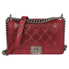 Used Chanel Red Chesterfield Padding Distressed Goatskin Leather Celtic Medium Le Boy
