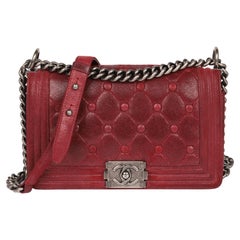 Chanel Red Chesterfield Padding Distressed Goatskin Leather Celtic Medium Le Boy