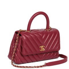 Chanel Red Chevron Aged Calfskin Leather Small Coco Top Handle