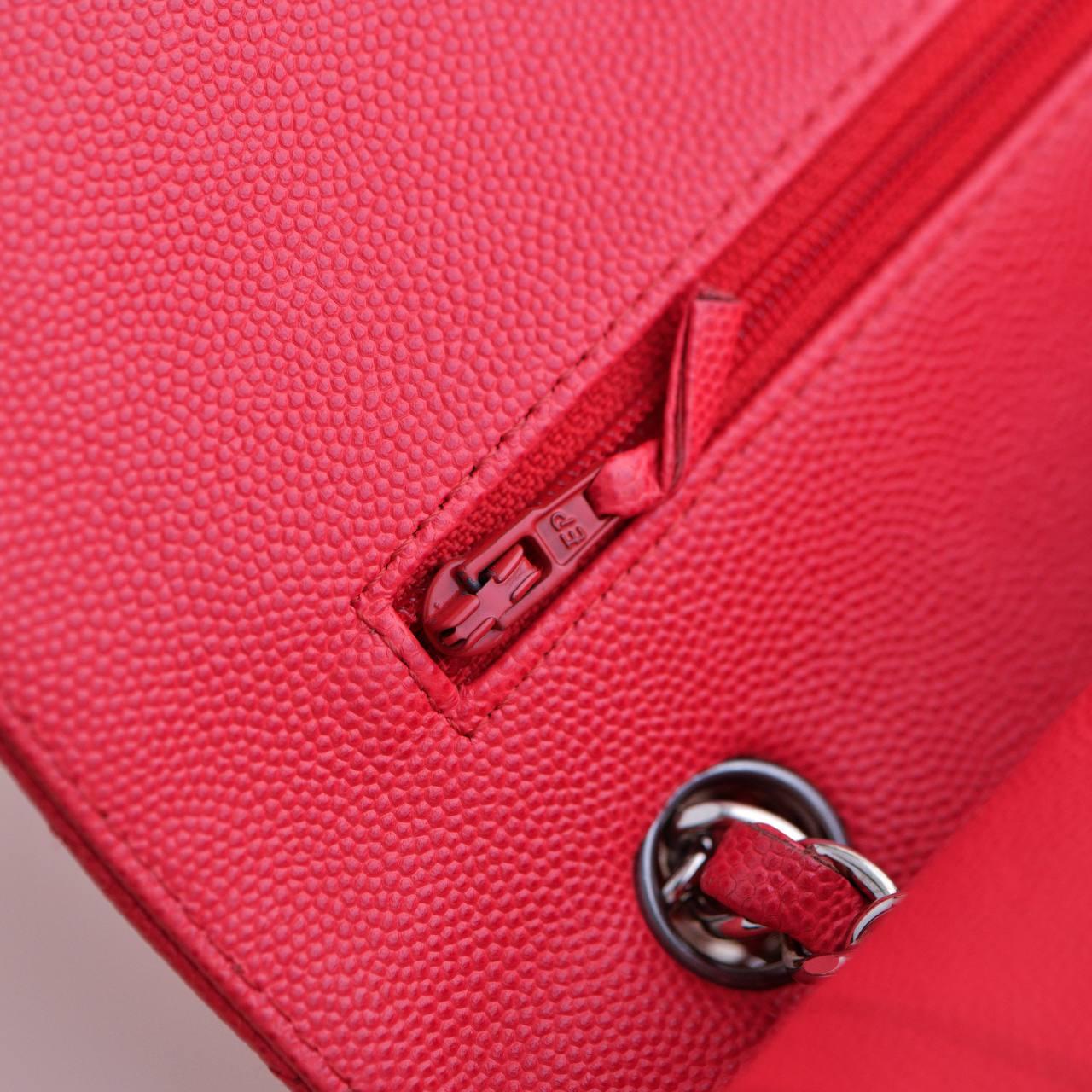 Chanel Red Chevron Caviar Medium Classic Double Flap Bag For Sale 8