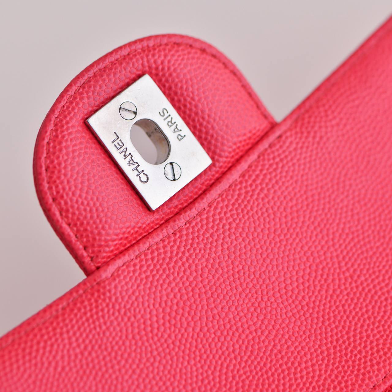 Chanel Red Chevron Caviar Medium Classic Double Flap Bag For Sale 9