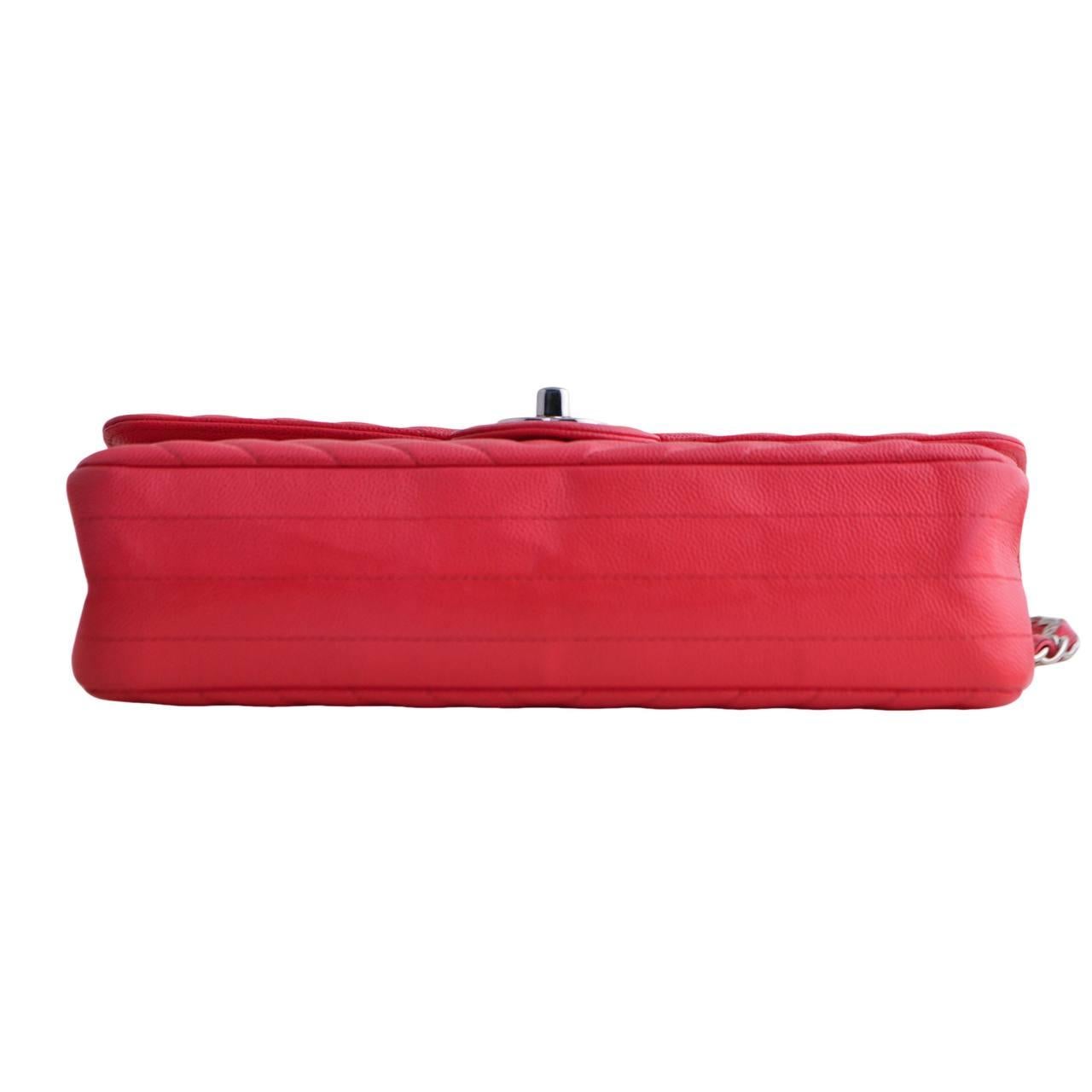 Chanel Red Chevron Caviar Medium Classic Double Flap Bag For Sale 4