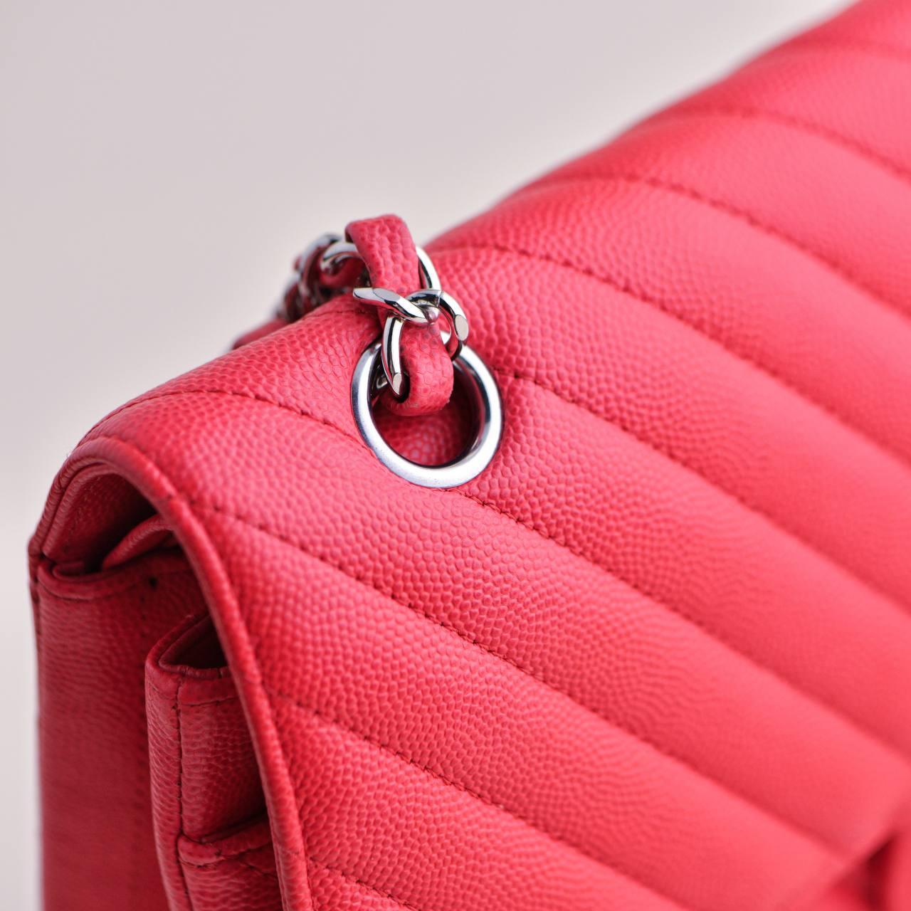 Chanel Red Chevron Caviar Medium Classic Double Flap Bag For Sale 6
