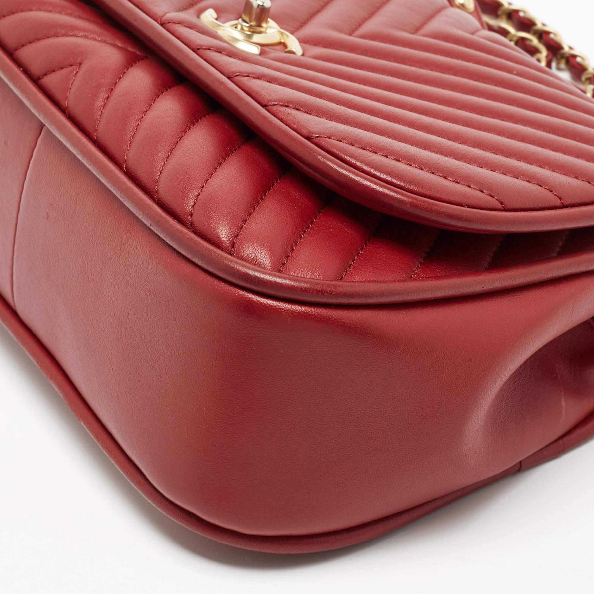 Chanel Red Chevron Leather CC Flap Top Handle Bag 7