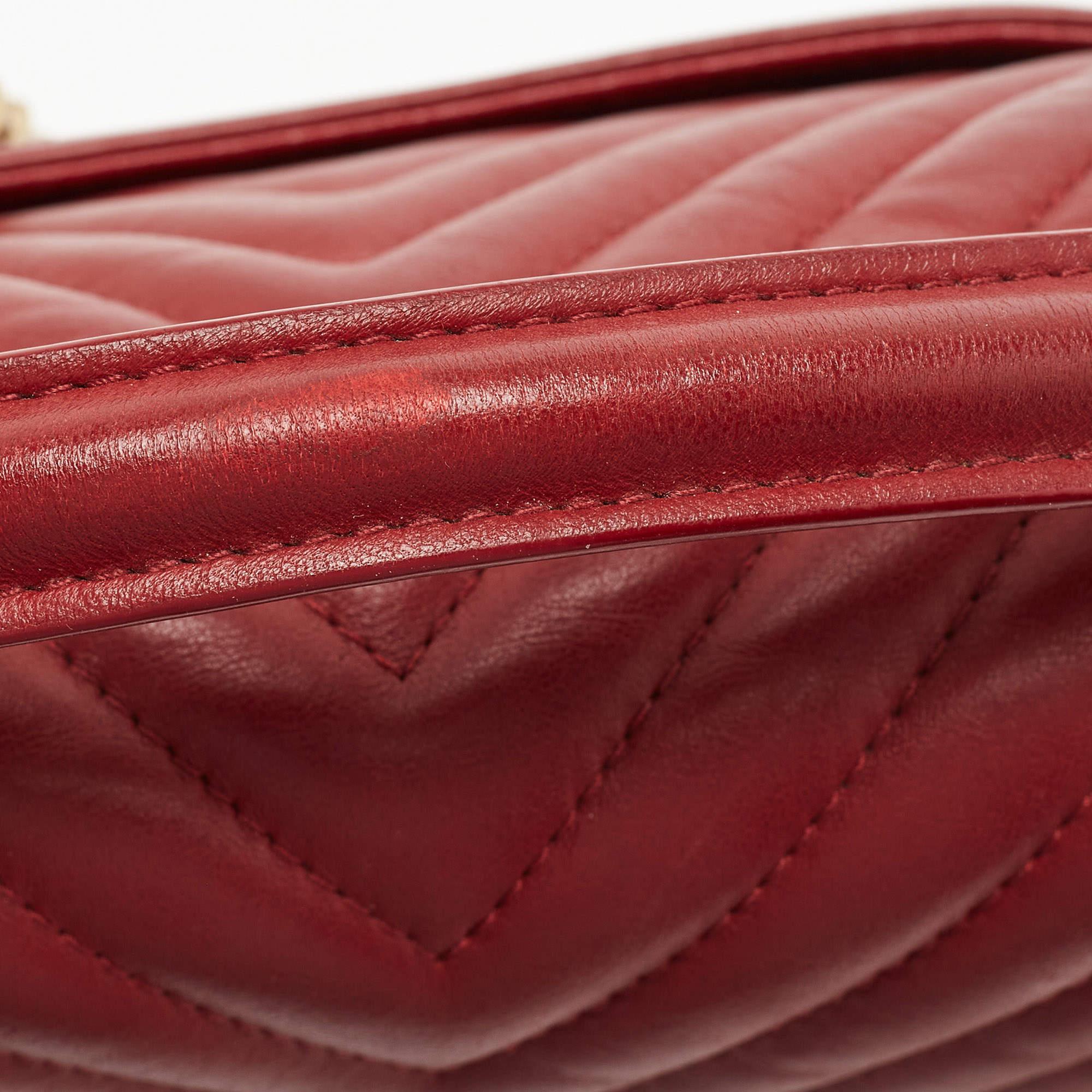 Women's Chanel Red Chevron Leather CC Flap Top Handle Bag