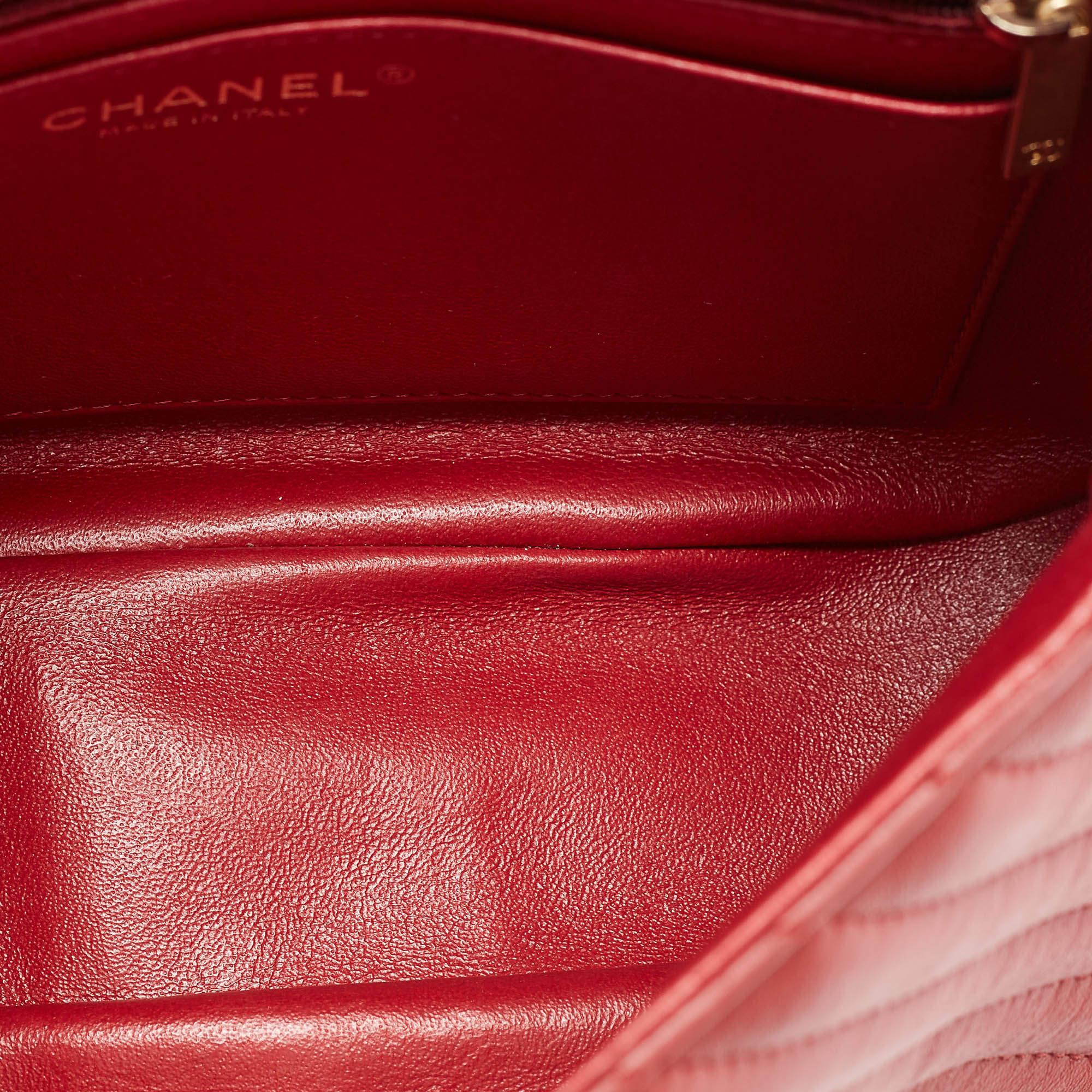 Chanel Red Chevron Leather CC Flap Top Handle Bag 1
