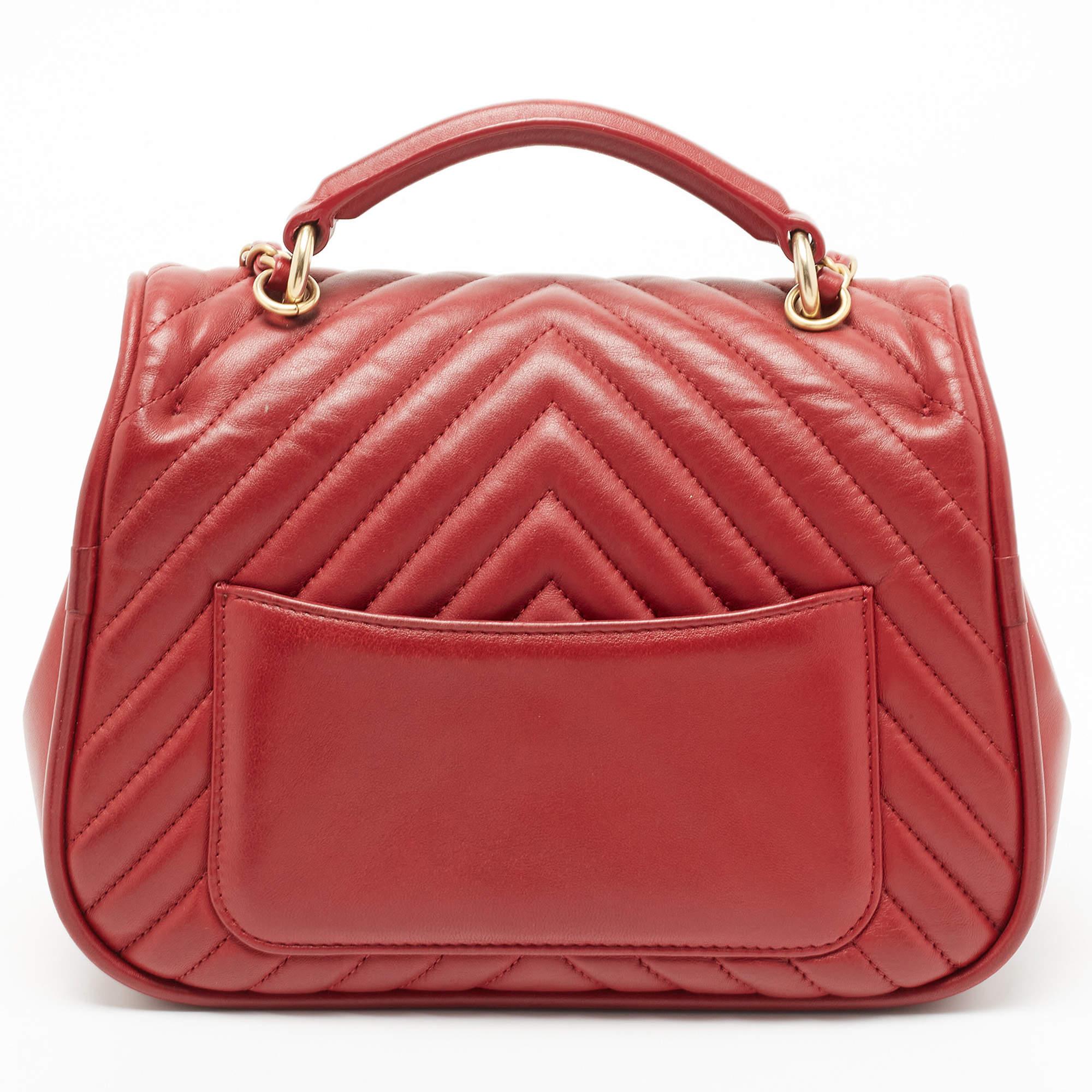 Chanel Red Chevron Leather CC Flap Top Handle Bag 4