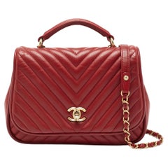 Chanel Red Chevron Leather CC Flap Top Handle Bag