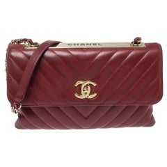 Chanel Red Chevron Leather CC Trendy Flap Bag