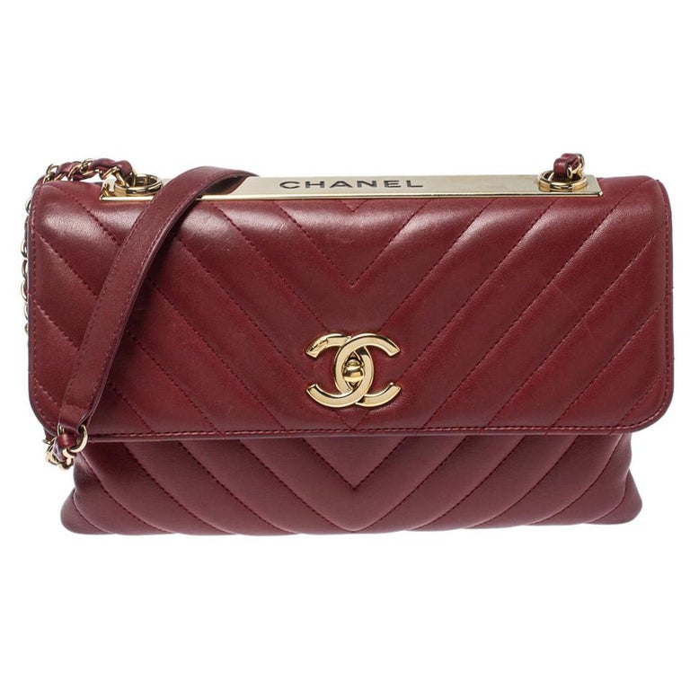 Chanel Red Chevron Leather CC Trendy Flap Bag at 1stDibs