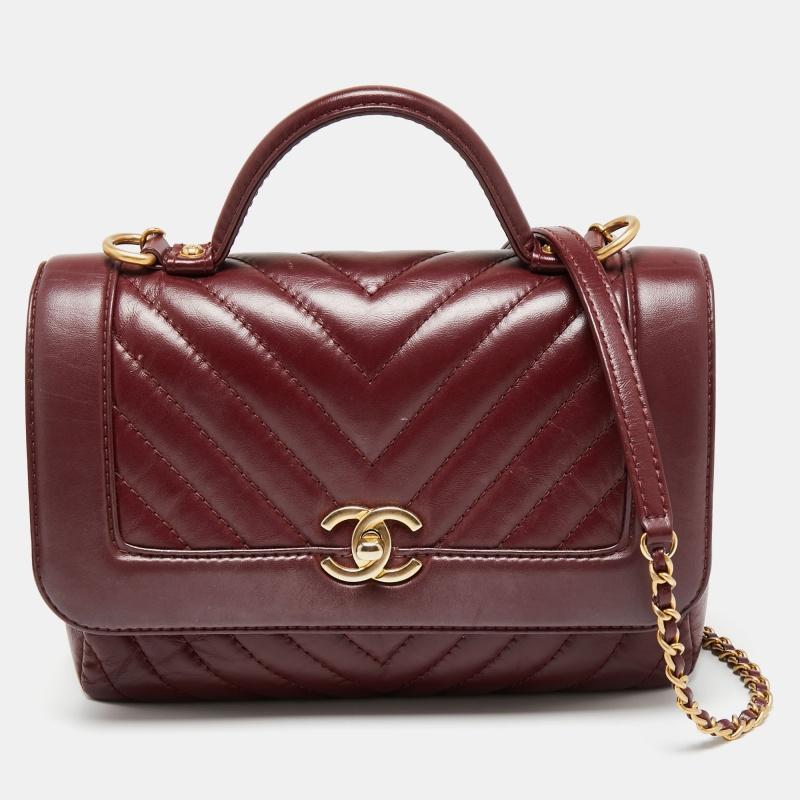 Chanel Red Chevron Leather Classic Top Handle Bag 2