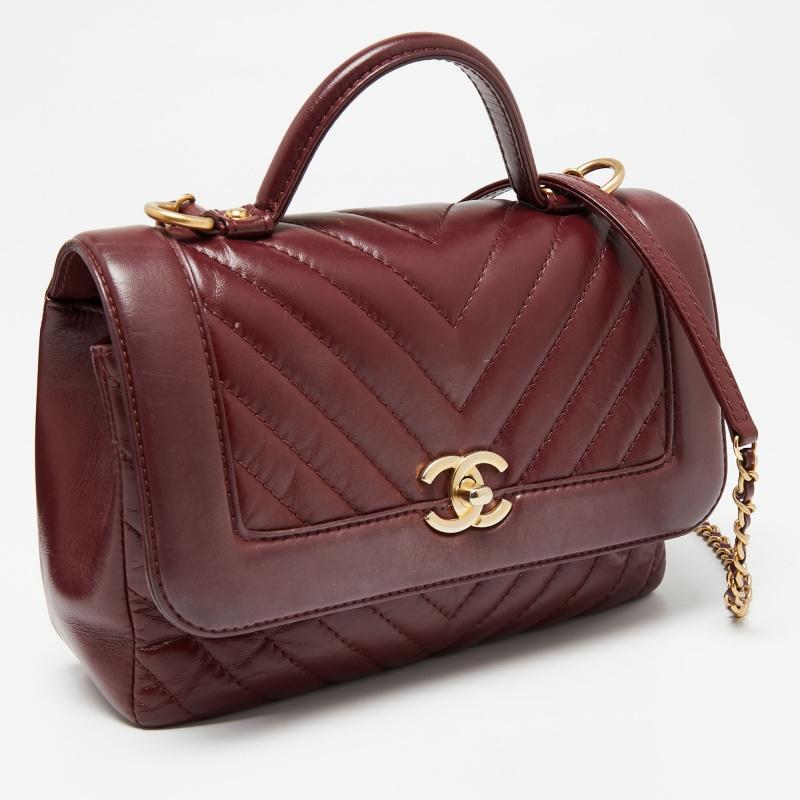 Chanel Red Chevron Leather Classic Top Handle Bag 3