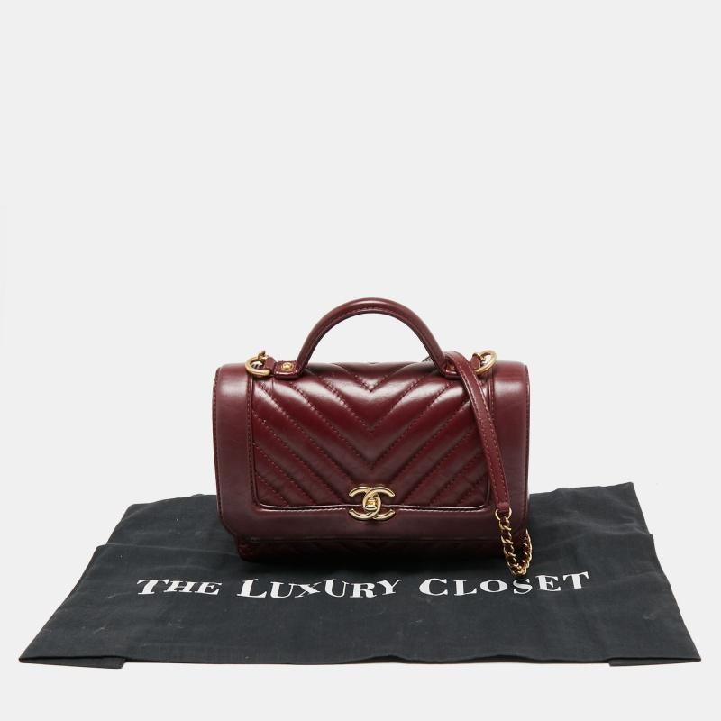 Chanel Red Chevron Leather Classic Top Handle Bag 4