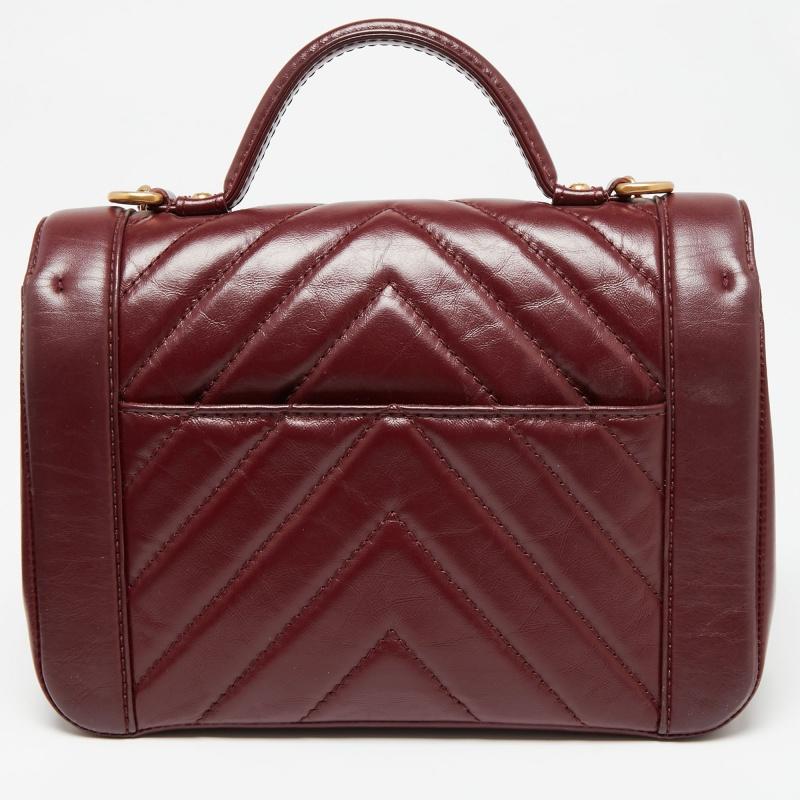 Chanel Red Chevron Leather Classic Top Handle Bag 5