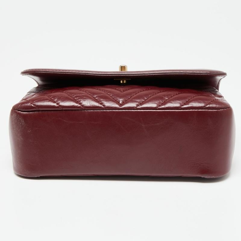 Chanel Red Chevron Leather Classic Top Handle Bag 6