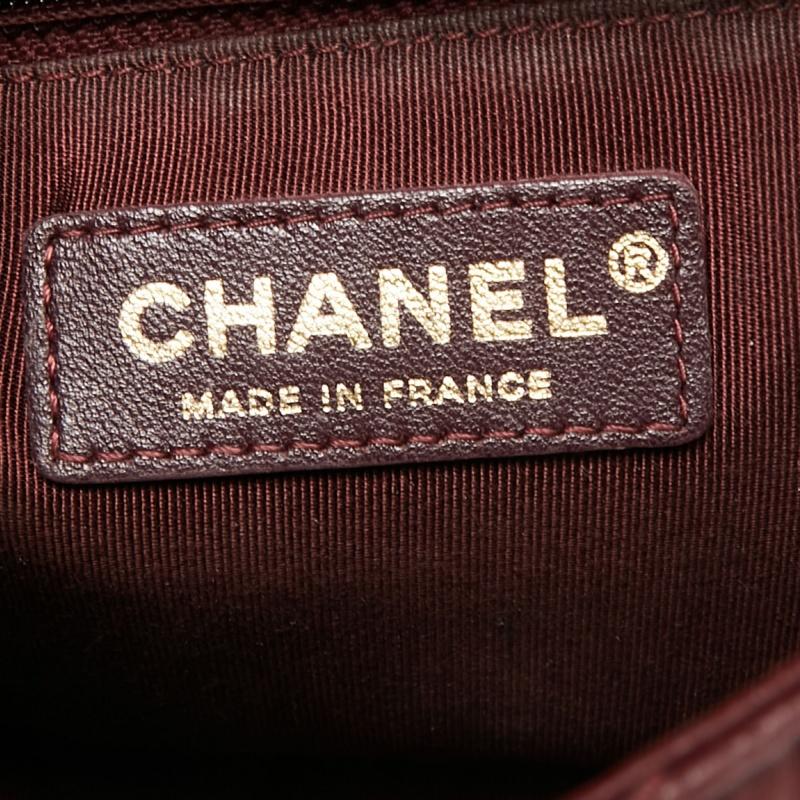 Brown Chanel Red Chevron Leather Classic Top Handle Bag