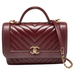 Chanel Red Chevron Leather Classic Top Handle Bag