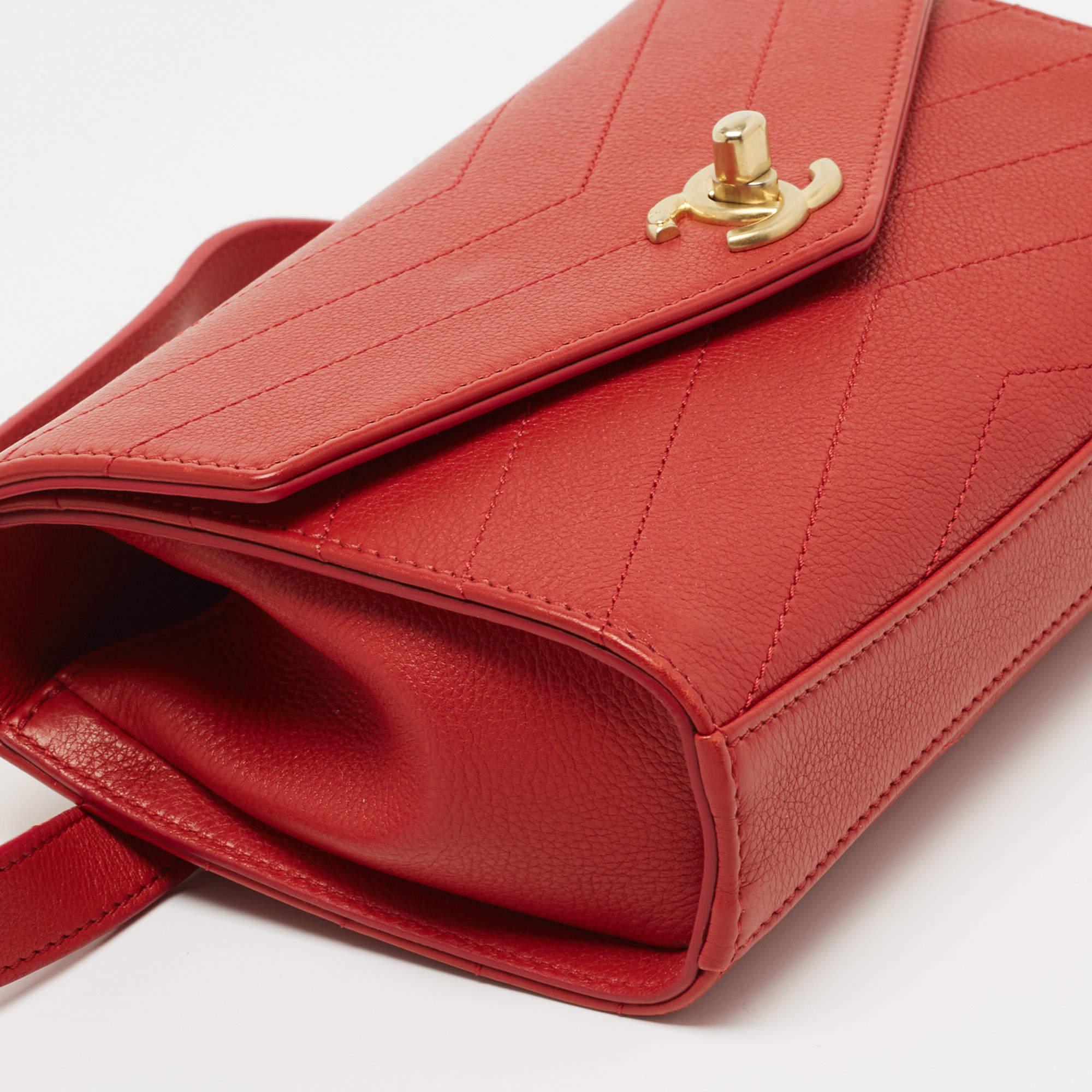 Chanel Red Chevron Leather Coco Waist Belt Bag 6